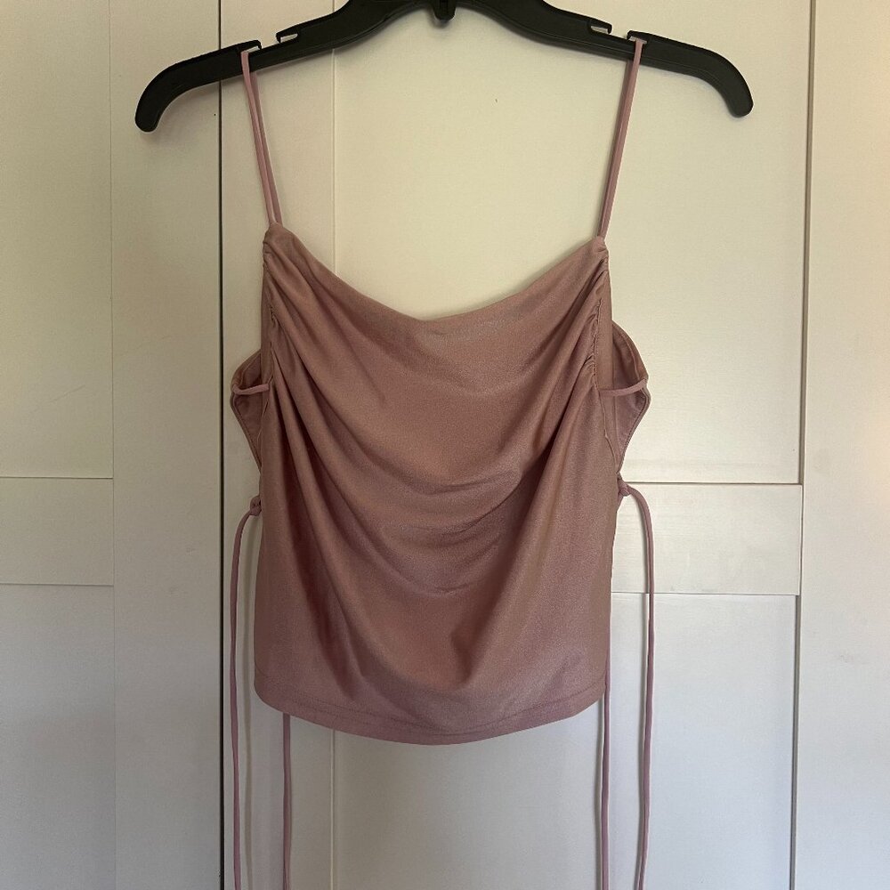 Superdown Double Layer Satin Cowl Neck Ruched Top S